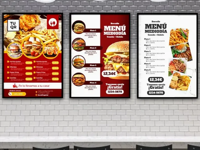 Pósters LED de menú instalados en un restaurante